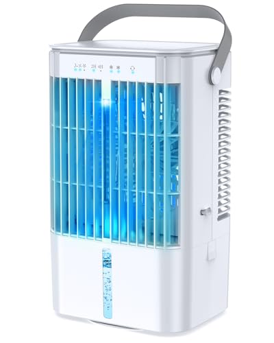 RenFox Mobiler Klimaanlage 4 in 1 Energiesparender Mini Luftkühler mit großem wassertank (1200 ml), 3 Stufen Verdunstungskühlung, 7 Farb LED, Timer und geräuscharm für Home Office und Schlafzimmer von RenFox