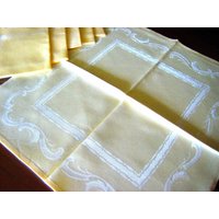 Damast Servietten Für Tischdecke Ersatz-Set Vintage 6 Gelb Wellen von RenaissanceProfessor