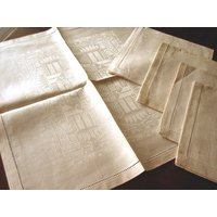 Damast Servietten Für Tischdecke Ersatz Set Vintage Leinen Hohlsaum 4 Neu Unbenutzt von RenaissanceProfessor