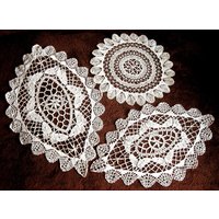 Doily Läufer Schal Set Baumwolle Häkeln Ecru Schmetterling Gebunden Netz Spitze 3 von RenaissanceProfessor