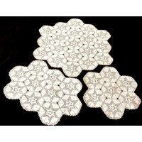 Doily Läufer Schal Set Baumwolle Häkeln Elfenbein Hell Ecru Häkelspitze 3 von RenaissanceProfessor