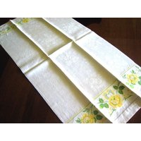 Handtuch Küche Bad Vintage Waschtisch Gast Display Huck Huckaback Damast Grün Gelb Blumen von RenaissanceProfessor