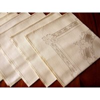 Lg Damast Servietten Für Tischdecke Ersatz-Set Vintage Leinen 6 Shadow Blumen 19" von RenaissanceProfessor