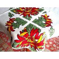 Retro Vintage Sixties Print Tischdecke 60Er Jahre Leinen Helle Scharfe Mosaik Blumen von RenaissanceProfessor