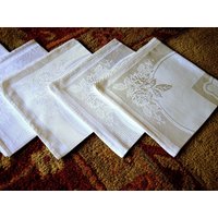Servietten Ersatz Tischdecke Serviette Set 5 Vintage Damast Elfenbein Baumwolle Rosen von RenaissanceProfessor