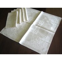 Servietten Ersatz Tischdecke Servietten Set 5 Vintage Damast Sleek Leinen Large von RenaissanceProfessor