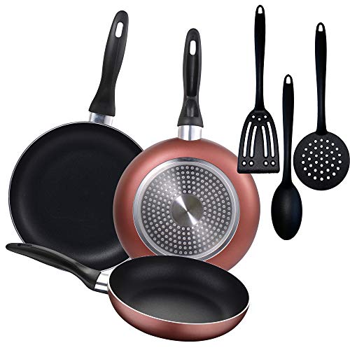 Renberg Paradise Pfannen-Set, 3-teilig, 16/20/24 cm, Aluminium, Induktion + Set aus 3 Küchenutensilien, Nylon, Schwarz von Renberg