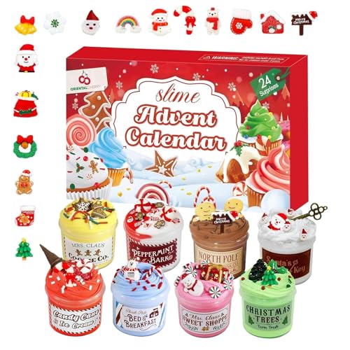 Renchey 24 Tage Slime Adventskalender - Kinder Spielzeug Schleim Countdown Kalender | Interaktive Pädagogische Sammeldekoration Für Mädchen Teenager Weihnachten Familienabend Schulparty von Renchey
