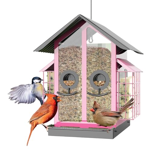 Renchey Eichhörnchen Sicher Vogelfutterstationen - Metall-Transparente Vogelfutterhäuser mit Doppeldach - Vogelfutter Und Vogeltränken Für Bäume Zäune Terrasse Garten Balkon & Vogelbad von Renchey