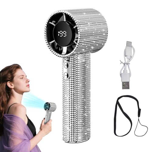 Renchey Handlicher Hochgeschwindigkeitslüfter,Kühlgerät Mit Digitaldisplay - 199 Stufen, Umhängbarer Strassstein-Handfächer Für Garten Fitness Picknick USB-betrieben Renchey Handlicher Hochgeschwindigkeitslüfter,Kühlgerät Mit Digitaldisplay - 199 Stufen, Umhängbarer Strassstein-Handfächer Für Garten Fitness Picknick USB-betrieben von Renchey