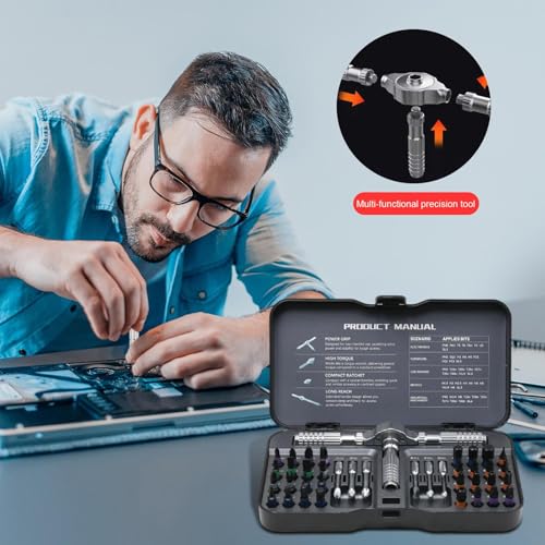 Renchey Knarrenschlüssel-Set - Magneteinsätze Präzisionsbits Mit Abnehmbarem Griff Und Aufbewahrungskasten - Universal-Reparaturset aus Legierungsstahl für Uhren Fahrräder Haushalt Computer von Renchey