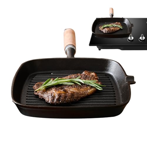 Renchey Steakpfanne,Camping Bratpfanne Mit Holzgriff | Hitzebeständig Ergonomisch Tragbare Bratplatte Für Haushalt Gewerbe Restaurant von Renchey