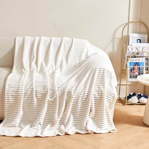 Rendiele Kuscheldecke Flauschige Fleecedecke Flanell Decke 290GSM, Warme Weiche Flausige Wohndecke für Sofa Couch Schlafzimmer Bett 150 x 200 cm, Weiß von Rendiele