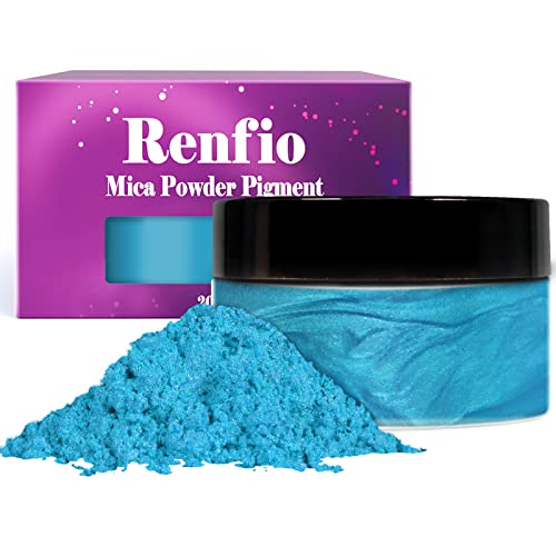 Renfio 100g Mica Powder Pigment, Metallic Natural Dye Mineral Pearl Shimmer Epoxy Resin Dye for Painting Soap Making Slime Bath Bombs 99.2 g - Atomic Blue von Renfio
