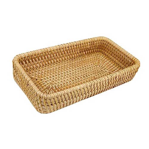 Rattan-Aufbewahrungskorb, Rattan-Tablett, Bruchfest, Elegant, Tragbar, Handgewebt für Balkon (S) von Rengu