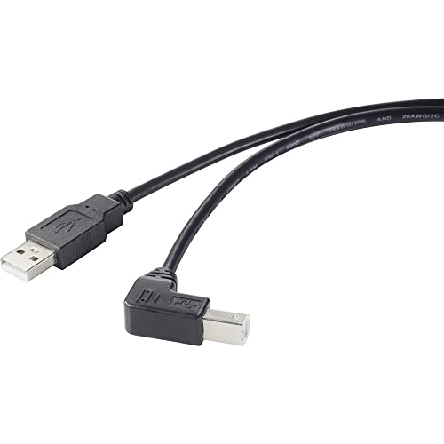 Renkforce USB-Kabel USB 3.2 Gen1 USB-A Stecker, USB-B Stecker 0.5 m Schwarz 90° nach unten gewinkelt RF-4613068 von Renkforce