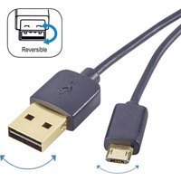Renkforce USB-Kabel USB 2.0 USB-A Stecker, USB-Micro-B Stecker 1.00 m Schwarz beidseitig verwendbare von Renkforce