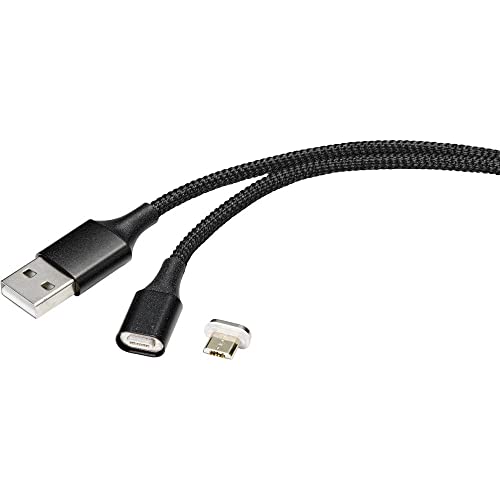 Renkforce USB-Kabel USB 2.0 USB-A Stecker, USB-Micro-B Stecker 1.00 m Schwarz magnetischer Stecker RF-4746074 von Renkforce