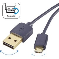 Renkforce USB-Kabel USB 2.0 USB-A Stecker, USB-Micro-B Stecker 1.00m Schwarz beidseitig verwendbarer von Renkforce