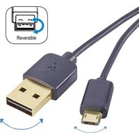 Renkforce USB-Kabel USB 2.0 USB-A Stecker, USB-Micro-B Stecker 1.00m Schwarz beidseitig verwendbarer von Renkforce