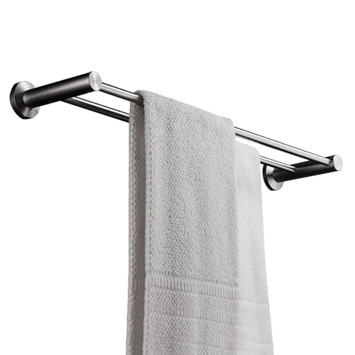 Renmlion Doppelte Handtuchstangen Handtuchstange aus Edelstahl, 70cm 80cm 90cm 100cm wandmontierte Handtuchstange Badezimmer-Handtuchhalter Handtuchregal in gebürstetem Silber(60CM) von Renmlion