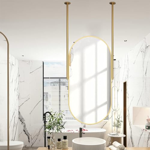 Renmlion Moderner Decken-Hängespiegel Schminkspiegel, Goldener Badezimmerspiegel für die Deckenmontage mit Metallrahmen dekorativer Hängespiegel für das Wohnzimmer (Size : 50cmx60cm) von Renmlion
