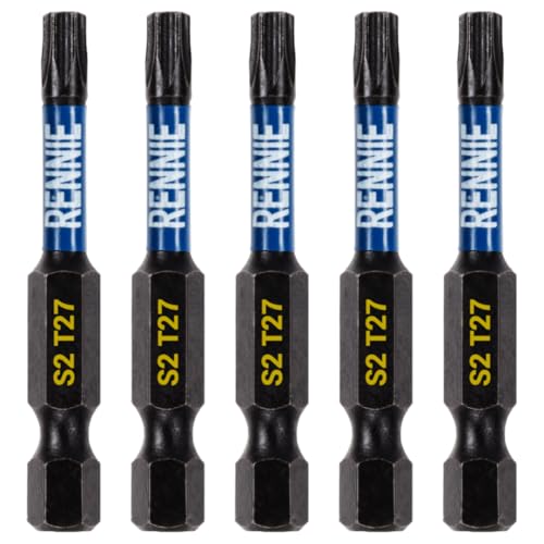 5 x Rennie Tools 50 mm lang T27 TX27 Schlagschrauber-Bits Set Heavy Duty Magnetic Torx Schraubendreher-Bit-Set Schwarz Oxid beschichtete Torx-Schlagschrauber-Bits Torx-Bit-Set von Rennie Tool Company