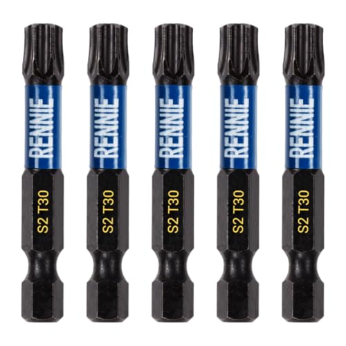 5 x Rennie Tools 50 mm lang T30 TX30 Schlagschrauber-Bits Set Heavy Duty Magnetic Torx Schraubendreher-Bit-Set Schwarz Oxid beschichtete Torx-Schlagschrauber-Bits Torx-Bit-Set von Rennie Tool Company