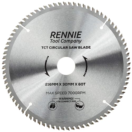 Rennie Tool Kreissägeblatt für Holz, 216 mm x 30 mm x 80 Zähne, inkl. Reduzierringe von Rennie Tool Company