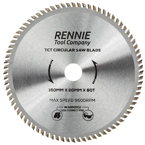 Rennie Tools Holzkreissägeblatt, 160 mm x 20 mm Bohrung x 80T Geeignet für Bosch Festool TS55 Makita Ryobi Dewalt Kreissägen etc., 160 mm Kreissägeblatt, auch passend für 165 mm Kreissägen von Rennie Tool Company