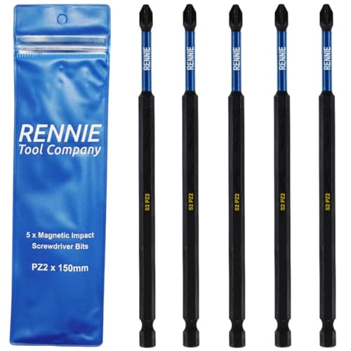 Rennie Tools PZ2 Schlagschrauber-Bit-Set, 150 mm lang, robust, PoziDriv POZI Nr. 2, magnetisch, PZ2 Schlagschrauber-Bits, Pozidrive-Schraubenzubehör, Schwarz oxidbeschichtet von Rennie Tool Company