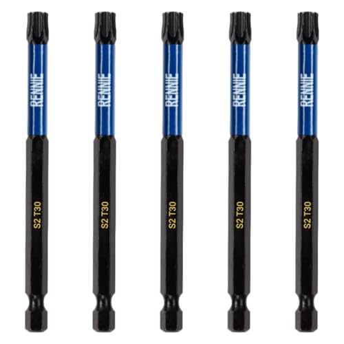 Rennie Tools T30 TX30 Schlagschrauber-Bit-Set, 100 mm lang, strapazierfähig, magnetisch, Torx-Schraubendreher-Bit-Set, schwarz oxidbeschichtete Torx-Schlagschrauber-Bits, Torx-Bit-Set, 5 Stück Rennie Tools T30 TX30 Schlagschrauber-Bit-Set, 100 mm lang, strapazierfähig, magnetisch, Torx-Schraubendreher-Bit-Set, schwarz oxidbeschichtete Torx-Schlagschrauber-Bits, Torx-Bit-Set, 5 Stück von Rennie Tool Company