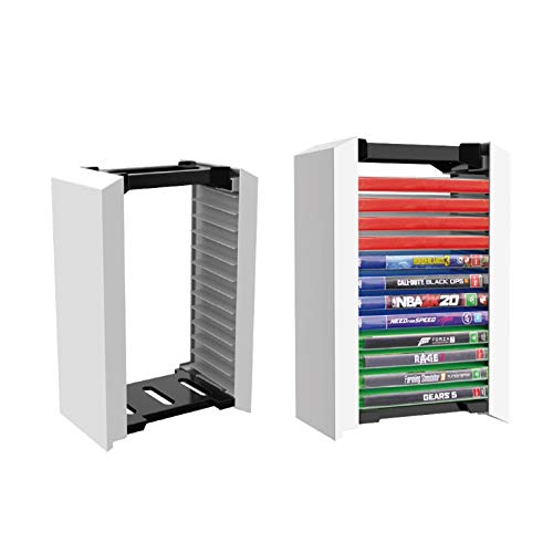 Renoble Vertikaler Ständer Für PS5 Spiele Disk Tower Spielzubehör Organizer Stable Storage Rack Games Ständer Und Dual Controller Dock, Speichert 12 Spiele Oder Blu-Ray-Disks von Renoble