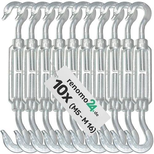 Renomo24-10x Spannschloss M10 Haken-Haken aus Stahl galvanisch verzinkt nach PN-EN 1993-1-11 von Renomo24