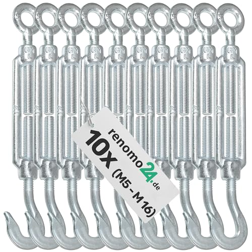 Renomo24-10x Spannschloss M10 Haken-Öse aus Stahl galvanisch verzinkt nach PN-EN 1993-1-11 von Renomo24