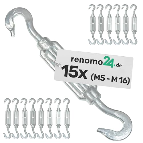 Renomo24-15x Spannschloss M6 Haken-Haken aus Stahl galvanisch verzinkt nach PN-EN 1993-1-11 von Renomo24
