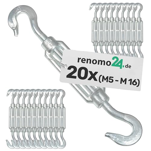 Renomo24-20x Spannschloss M6 Haken-Haken aus Stahl galvanisch verzinkt nach PN-EN 1993-1-11 von Renomo24