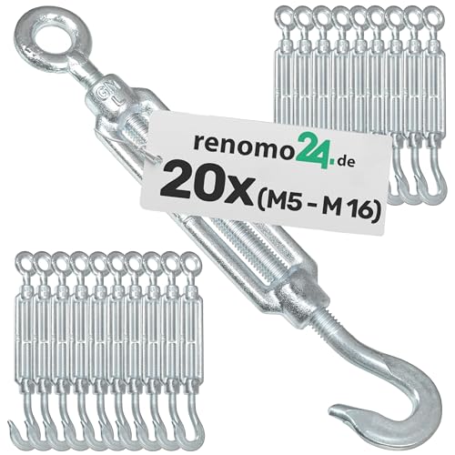 Renomo24-20x Spannschloss M6 Haken-Öse aus Stahl galvanisch verzinkt nach PN-EN 1993-1-11 von Renomo24