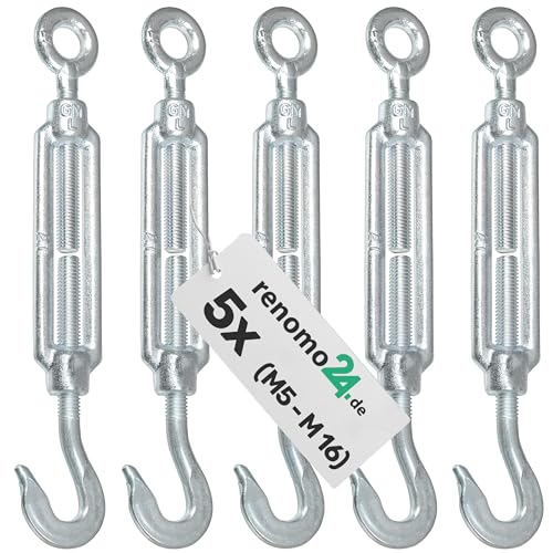 Renomo24-5x Spannschloss M12 Haken-Öse aus Stahl galvanisch verzinkt nach PN-EN 1993-1-11 von Renomo24