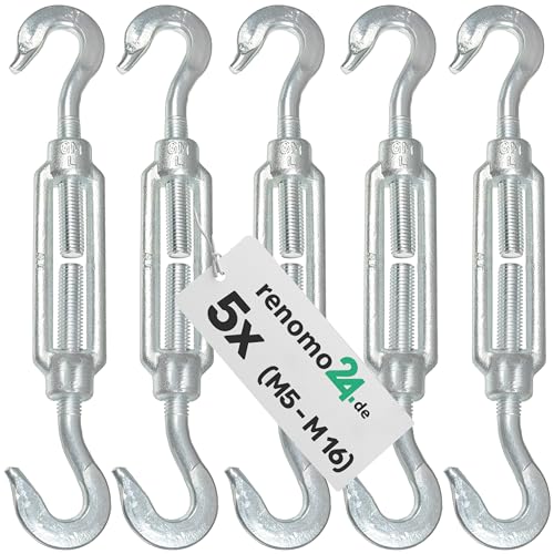 Renomo24-5x Spannschloss M14 Haken-Haken aus Stahl galvanisch verzinkt nach PN-EN 1993-1-11 von Renomo24