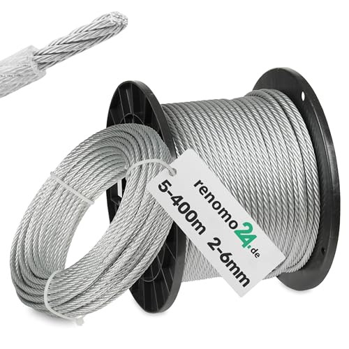 Renomo24 Drahtseil 2mm PVC Stahlseil 1x19 ummantelt verzinkt Seil Draht (150m) von Renomo24