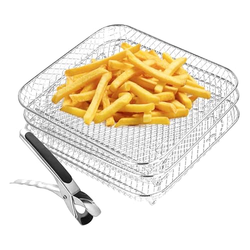 Renopfect 3 Stück Air Fryer Rack 304 Edelstahl Luftfritteusen-Gestell Set AirFryer Rac- Korb Stapelbar L-uftfritteuse R-acks Luftfritte-use Korb A-ir Fryer Tray Grillrost Heißluftfritt-euse Zubehör von Renopfect