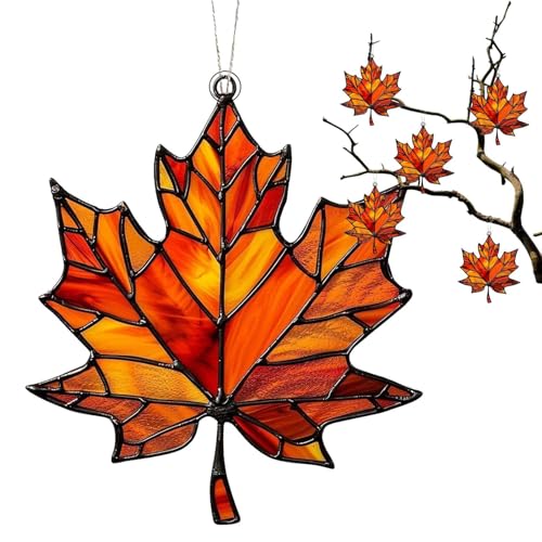 Renopfect 6 Stück Ahornblätter Hängend Acryl Gebeizte Blätter Ornamente, Herbstblätter Erntedankfest Dekoration Fensterdekoration Herbstblätter Für Halloween Deko, Herbstdeko, Thanksgiving, Weihnachte von Renopfect