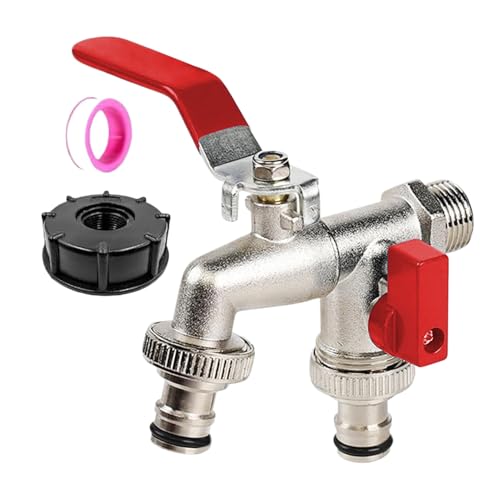Renopfect Gartenschlauch Verteiler | Wasserhahn Verteiler 2-Wege Robust | Rostbeständige Metallbewässerungsteile Für Garten Camping Gewächshaus Auto Waschen von Renopfect