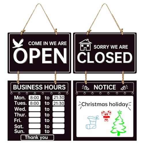Renopfect Geschäftszeiten Hängende Tafel Open Closed Zeichen 22 X 9,76 Zoll Doppelseitig Zum Aufhängen Türschild Willkommens-Kreidetafeln Aus PVC Restaurant-Türschild Für Florist Cafe Store Restaurant von Renopfect