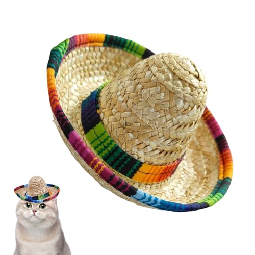 Renopfect Mini Sombrero,Geflochtene Partyhüte | Kostümdekoration Mit Breiter Krempe Für Geburtstage Kinder Haustierfeste Outdoor von Renopfect