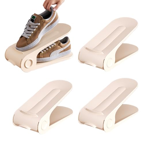 Renopfect Schuhstapler | 4 Stück verstellbarer Doppellagiger Schuhplatzsparer - Kleider Und Kleiderschrank Ordnungssystem Für Wand Garage Fitnessboden Tür Kleiderschrank Kommode Flur Bett von Renopfect