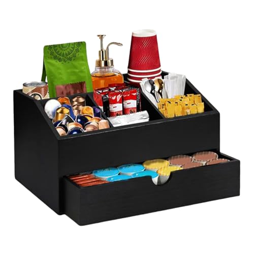 Renopfect Tee- Und Kaffee-Organizer - Holz Zuckerkorb | Küchentheke Gewürzhalter Mit Schublade Für Tassen Zucker Tee Kaffee Rührstäbchen Stift Löffelhalter Strohhalme von Renopfect