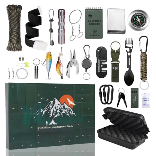 Renopfect Weihnachts Countdown Kalender | 24 Tage Adventskalender Mit Überlebenswerkzeugen Und Coolen Gadgets - Kleines Tragbares Campingzubehör Für Tägliche Outdoor Aktivitäten Reisen Wandern von Renopfect