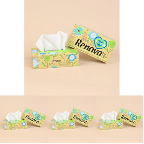 Renova 100% RECYCLED Facial Tissues 72 Sheets (Packung mit 4) von Renova